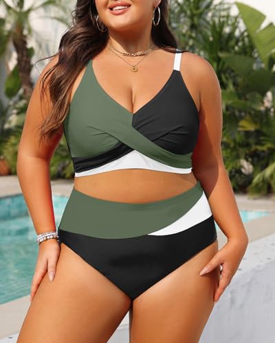 Image of Tempt Me Plus Size Two Piece Swimsuit - Women High Waisted Bikini Set Tummy Control Bathing Suits