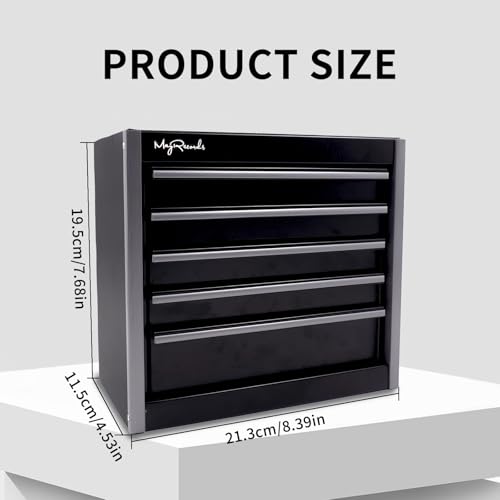 MayRecords Black Mini Metal Tool Box with 5 Drawers and Top Storage, Portable Tools Storage and Organizers, Home DIY (black, 5 drawer) by MayRecords - Image 2