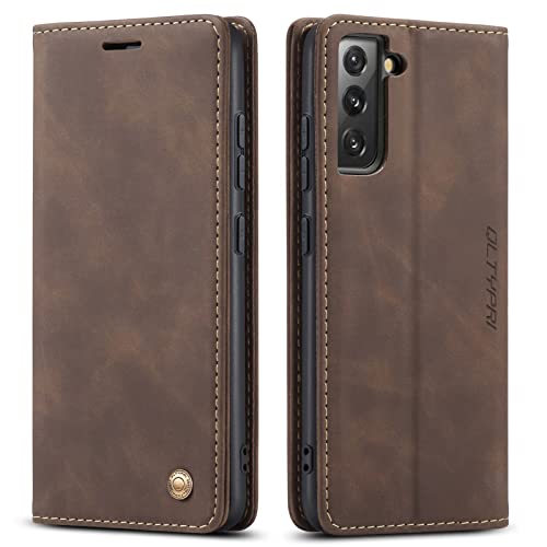 QLTYPRI Galaxy S22 Plus Case, PU Leather Wallet - Card Slot, Kickstand, Magnetic Closure, Flip Folio, Coffee Brown