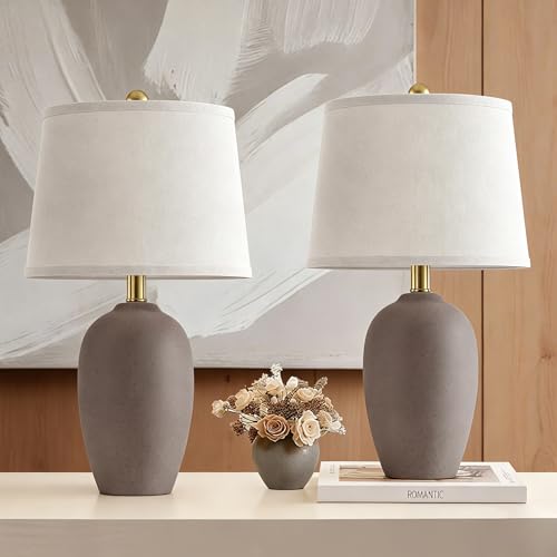 AIEAMPDO 21 Set of 2 Farmhouse Ceramic Small Table Lamps for Living Room Bedroom Nightstand Rustic Brown Desk Lamp for Bedside End Table Entryway 2 LED Bulbs Included