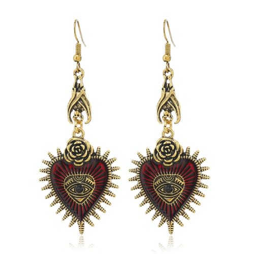 Gothic Earrings for Women Vintage Rose Flower Red Heart Drop Dangle Earrings Punk Evil Eye Earrings Goth Vampire Bat Earrings Horror Halloween Earrings Halloween Cosplay Party Costume Jewelry