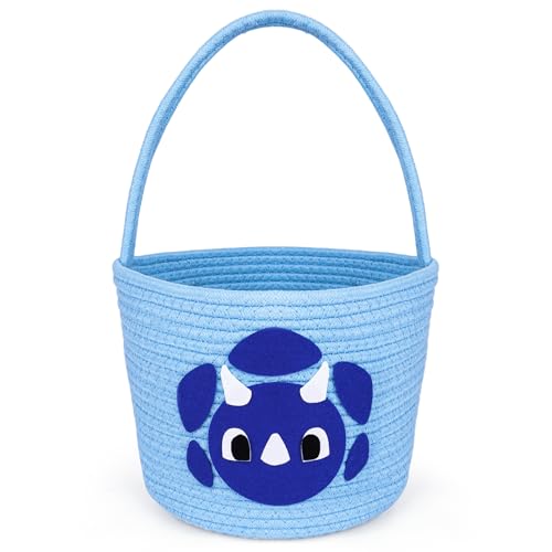Easter Baskets for Boys,Baskets for Gifts Empty with Handle,Easter Gifts for Kids,Dinosaur Woven Rope Egg Bucket,Toy Storage Container Organization Bucket for Egg Hunts