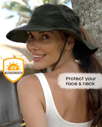 Image of FURTALK Sun Hats for Women Ponytail Wide Brim Summer Packable Cowboy Hat | 100% Nylon, Convertible Cowboy Style, Foldable & Packable, Adjustable Drawstring, Ideal for Hiking, Gardening, Beach Boating