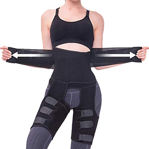 Sweat Band Waist Trainer for Women, 3-in-1 Waist and Thigh Trimmer Butt Lifter,Waist Trainer for Women Weight Loss Everyday Wear (black, L-XL)