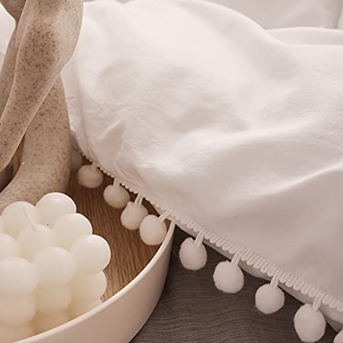 Yirddeo White Queen Comforter Set 3Pcs Boho Ball Pom Pom Bedding, Aesthetic White Comforter Queen Size Comforter Sets Bed Set Beige White Bedding Set For Women Men (1 Comforter 2 Pillowcases) #TOP6