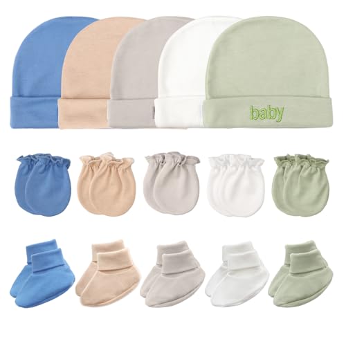 Image of Newborn Baby Hats Mittens and Socks Set Cotton Infant Beanie Cap Socks Mittens for Newborn Baby Boy Girl 0-6 Month