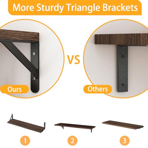 Image of YGEOMER 23.6 Inch Floating Shelves for Wall, Farmhouse Wall Shelves for Bedroom, Bathroom Storage, Living Room and Kitchen Decor (Set of 6 Brown)