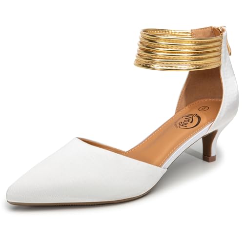 Image of Trary Kitten Heels for Women Closed Pointed Toe Low Stiletto Heels Pumps Shoes Women Comfortable Ankle Strap Pumps 2 inch Heel Party Dressy Shoes