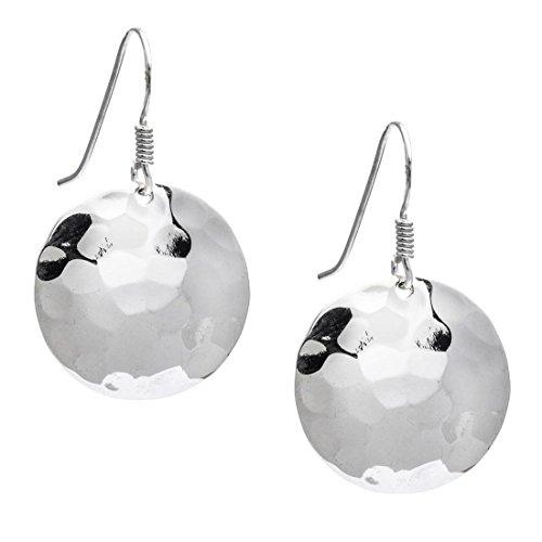 Silverly Women's 925 Sterling Silver Hammered 18 Mm Round Disc Dangle Earrings #TOP25