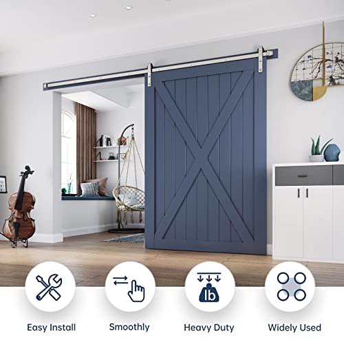 Easelife 10 Ft Brushed Nickel Sliding Barn Door Hardware Track Kit,Basic J Pulley,Heavy Duty,Slide Smoothly Quietly,Easy Install (10Ft Track Kit For 60" Wide Single Door) #TOP1