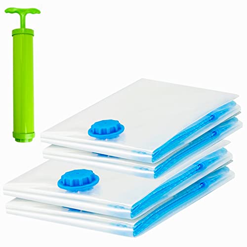 Vacuum Bags, Reusable Storage Bags, With Hand Pump, 4 PCS, Transparent, 80x60 cm, 60x40cm