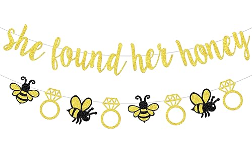 Sursurprise Bee Bridal Shower Decorations - She Found Her Honey Banner, Bumble Bee Diamond Ring Garland for Bride's Bridal Shower, Engagement, Wedding, Bachelorette Party Supplies by Sursurprise - Used condition - US$8.39