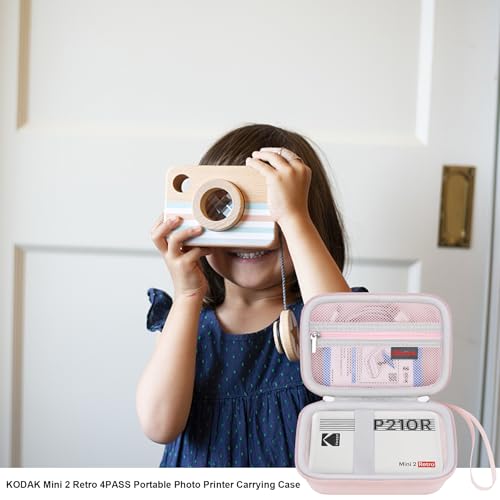 Image of Elonbo Carrying Case for KODAK Mini 2 Retro 2x3 inch P210R 4PASS Portable Photo Printer, Kodak Mini Instant Digital Camera Hard Travel Bag Storage Holder, Pocket Fits Film Cartridge, Inside Pink
