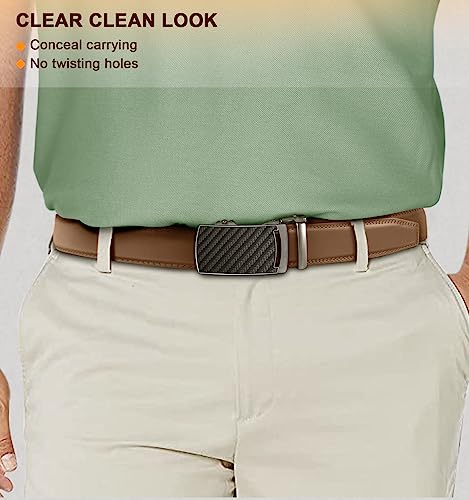Image of KEMISANT Belt Men, Sliding Ratchet Belt Genuine Leather For Gift Mens Dress Pants Oxfords,Size Adjustable