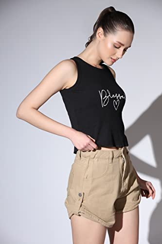 Image of OM SAI LATEST CREATION Crop Tops for Women || Ribbed Solid Chest Printed Crop Top for Girls || Text & Hart Print with Round Neck & Sleeveless Crop Top for Women || Tank Top.