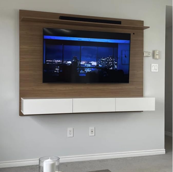 FURNEASER Laminor TV Cabinet for Living Room, Wall Mount TV Unit with Door & Back Panel, Set Top Box Stand, Display Shelves, Modern Tv Rack, Showcase, for 55″ TV (Exotic Teak & White)