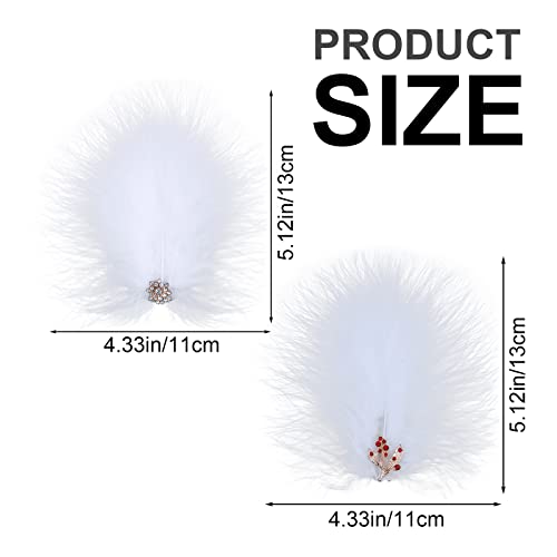 MWOOT 4Pcs Pasadores de Pelo con Plumas Blancas, Accesorios Hechos a Mano con Piedras de Strass, Broches para Mujeres y Niñas, Pinzas para el Pelo para Fiesta miniatura 4