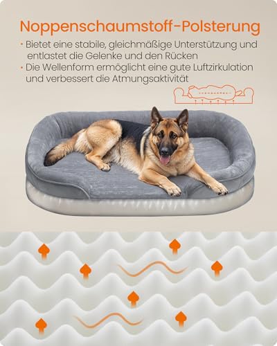 Feandrea Hundebett, Hundekissen, für extra große Hunde, 122 x 85 x 20 cm, orthopädisch, wasserdichte Innenschicht, erhöhte Ränder, Abnehmbarer, waschbarer Bezug, rutschfest, hellgrau PGW284G01