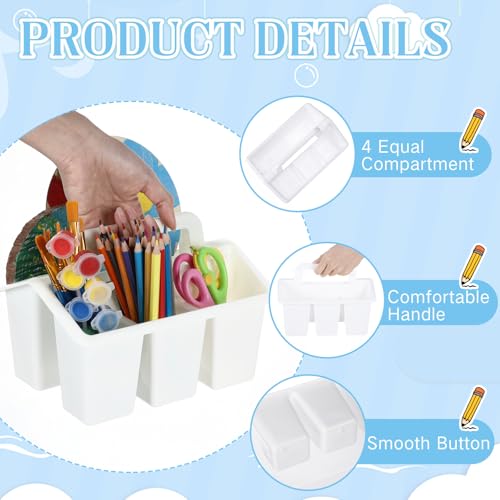 Image of WILLBOND 12 Pcs Classroom Storage Caddies Stackable Utility Caddies with 4 Compartment Plastic Caddy with Handle Portable Storage Bins Organizers for Kids Schools Art Craft Supplies(White)