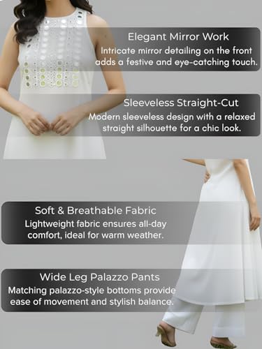 Image of GRECIILOOKS Women Ethnic Sleeveless Kurti Sets|Stylish Cotton Suit Set for Womens , Festival Kurta Set's|Party Outfit Traditional Dress for Woman|Comfortable Two Piece Outfit for Office, Casual & Daily Use