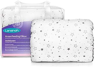 Lansinoh Breastfeeding Pillow for The Arm to Support Nursing Baby as a Cushion, Suitable for All Including c-Section, Portable and Compact, Washable, Light Grey Star Print Fabric