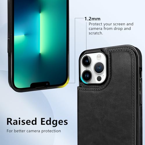 Étui portefeuille iPhone 13 Pro Max cuir compatible MagSafe noir