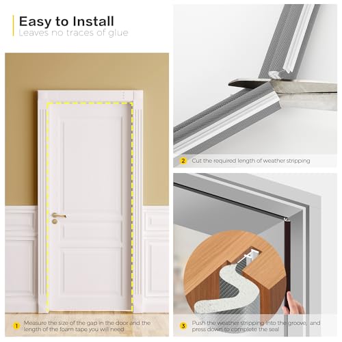Image of Weather Stripping Door Seal Strip Soundproof Q Foam Tape, Exterior Door Insulation Strip for Large Gap, Easy to Install (Grey, 8FT)
