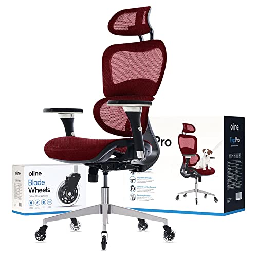 OlineErgoPro Ergonomic Office Chair - Rolling Desk Chair with 4D Adjustable Armrest, 3D Lumbar Support and Blade Wheels - Mesh Computer Chair, Gaming Chairs, Executive Swivel Chair (Burgundy Red)