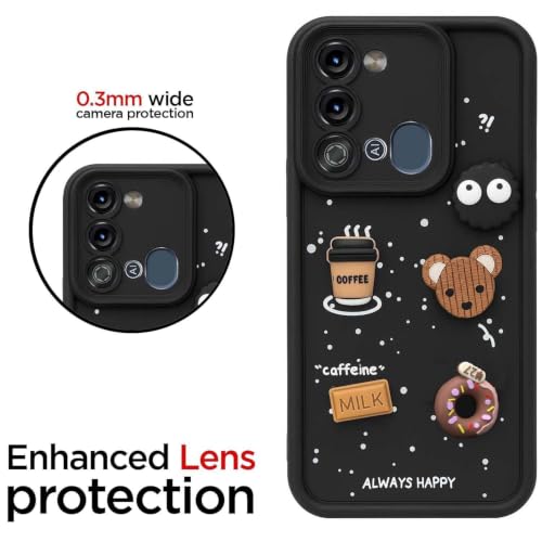 Image of Bintage Cute Fun Ball | Taddy Cartoon 3D Smiley Coffee Cup | Milk Donut | Full Protection Rubber Back Cover Compatible for Itel S661LP / Vision 3 - Black