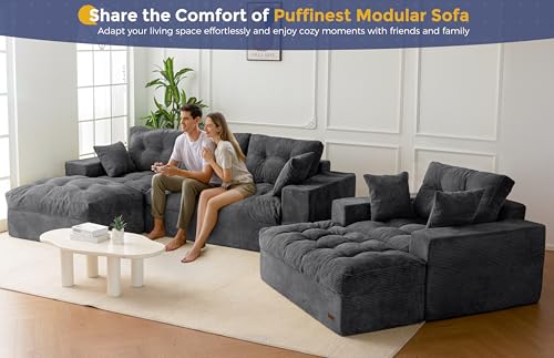 Image of MAXYOYO Sectional Sofa Couch and Chaise Lounge, L Shaped Modern Cloud Couch with Ottoman, Comfy Sofa with Layered Cushion, Tufted Upholstered Sleeper Chair for Living Room, No Assembly Required, Grey