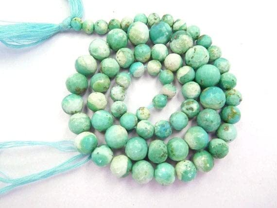 LKBEADS 100% prawdziwe śpiące piękne naturalne Arizona turkusowe fasetowane okrągłe koraliki Wa-5 okrągłe koraliki, koraliki z kamieni szlachetnych, okrągłe koraliki, koraliki do biżuterii, sznurek 33 cm 4-8 mm