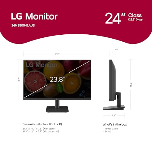 Image of LG 24MS500-B 24 inch IPS Computer Monitor FHD (1920x1080) 100Hz 5ms Reader Mode Borderless Design OnScreen Control Black Stabilizer DAS Crosshair HDMI (WxHxD) 21.3 inch x 16.3 inch x 7.5 inch