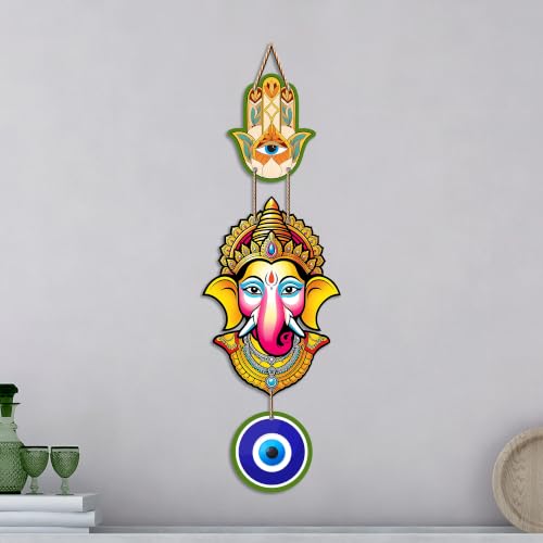 Image of Artvibes Siddhivinayak Evil Eye Wall Hanging for Home Entrance Decor | Nazar Battu Protection Wall Art for Living Room Bedroom Temple Office | Vastu Good Luck Positive Energy Gift (WH 8556N)