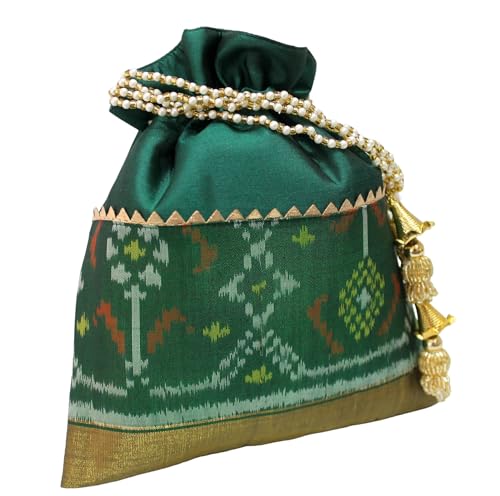 Milan's Creation Pure Single Ikkat/Rajkoti Patoda Silk Potli Bag Purse Beautiful Pearl Handle Tassels Women’s Handbag Royal Wedding Festival - Image 4