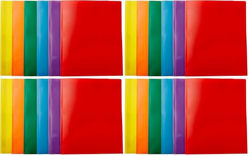 Image of Amazon Basics Heavy Duty Plastic Folders with 2 Pockets for Documents, Letter Size Paper, School Supplies Organization, Assorted Colors, Pack of 24