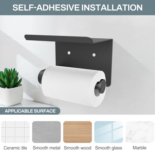 SetSail Toilet Paper Holder with Shelf Adhesive or Screw Bathroom Toilet Paper Roll Holders Wall Mount Matte Black Tissue Holder for Bathroom Hardware Accessories - Image 5