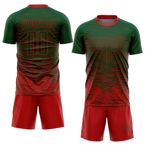 Custom Soccer Jerseys for Men Women Youth Kids, Green Red Personalized Soccer Jersey Printed Name Number Logo Mens Clothing