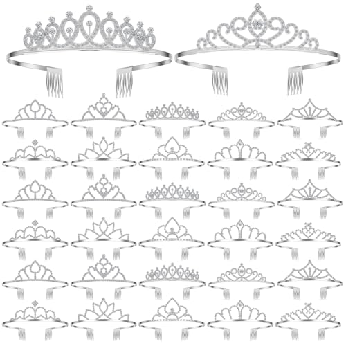 Lyrow 30 Pcs Silver Crystal Tiara for Women Bulk Rhinestone