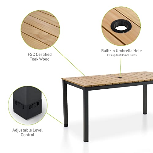 Greemotion Mackay 35.5" W Outdoor Patio Certified Teak Wood Dining Table With Umbrella Hole, Rectangle Table For Garden, Backyard And Patio, Natural #TOP1