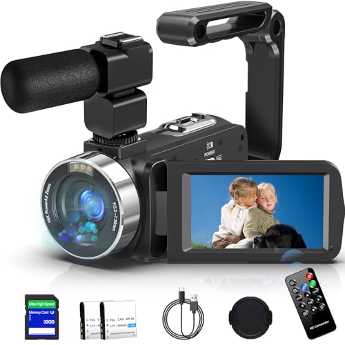 LUKPOW 4K 80MP Camcorder Video Camera Ultra HD Vlogging Camera for YouTube 18X Digital Zoom Recorder IR Night Version 3.0' IPS HD Screen with Handheld Stabilize