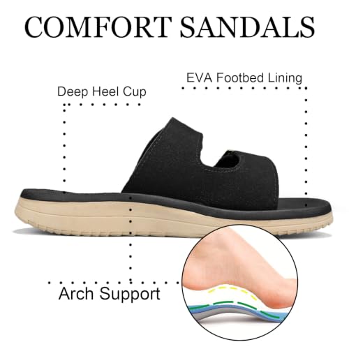 Image of Mens Sandals Adjustable Buckle Straps with Arch Support Lightweight Comfort Beach Sandals Soft Cushion Footbed Summer Slippers Open Toe Slides for Indoor and Outdoor
