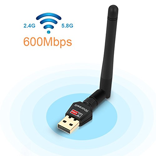 Rhorawill 600Mbps Wireless WiFi Dual Band 2.4G/5.8G USB Adapter | Rotatable Antenna, Powerful
