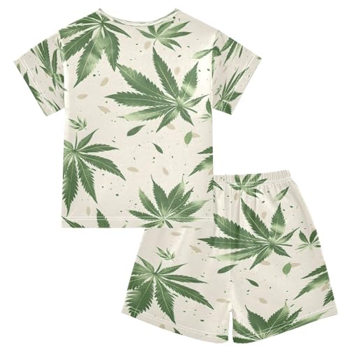 senya Short Sleeve Pajamas Sets Summer Cotton Sleepwear Artistic Neutral Leaves2