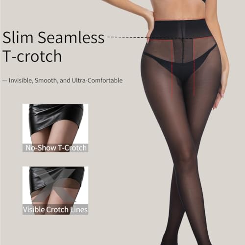Image of Citystl 2 Pairs Sheer Tights for Women 30D Reinforced T Crotch Control Top with Reinforced Toes Pantyhose Stockings