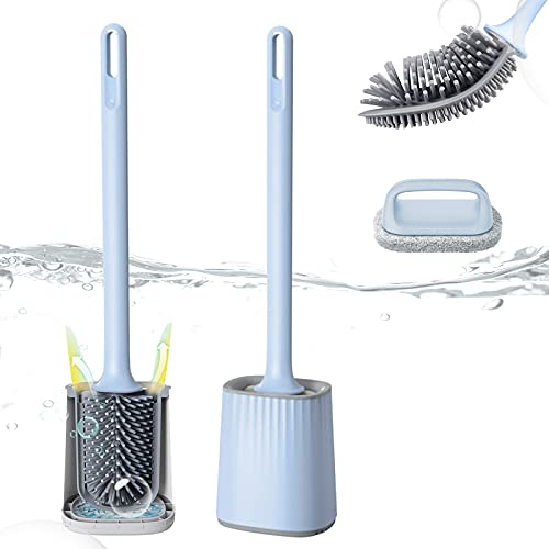 Beydodo Lot de 2 brosses de toilette multifonctions en silicone avec support à séchage rapide Bleu Cover