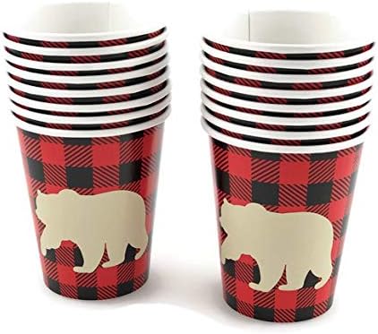 Bear Cups - 16 Set Buffalo Plaid Lumberjack Party Supplies Birthday Baby Shower