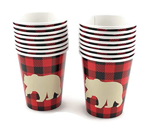 Bear Cups - 16 Set Buffalo Plaid Lumberjack Party Supplies Birthday Baby Shower