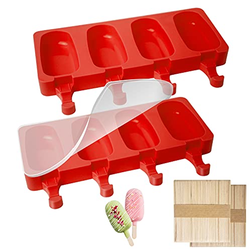 2Pcs Ice Lolly Moulds with Sticks Non-Stick Cakesicle Moulds Silicone Ice Popsicle Mould with Lid 100 Sticks and 50 Popsicle Bags for DIY Ice Cream BPA-Free