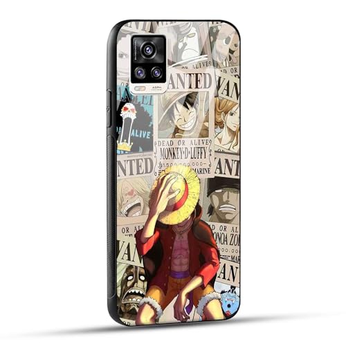 Image of NDCOM for Vivo V20 Back Cover Glass Case Anime One Piece Wanted Luffy