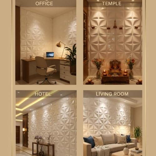 Image of Kayra Decor 3D Wall Panel PVC Flower Design,White Color Size is 19.7 inch x 19.7 inch (Pack of 40) Covers 107.60 Sq Feet - D006-1 PVC Panel for Home Kitchen Living Room Gaming Room and Office Decor